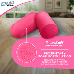 Hearos petite-sized foam ear plugs for smaller ear canals, comfortable fit.