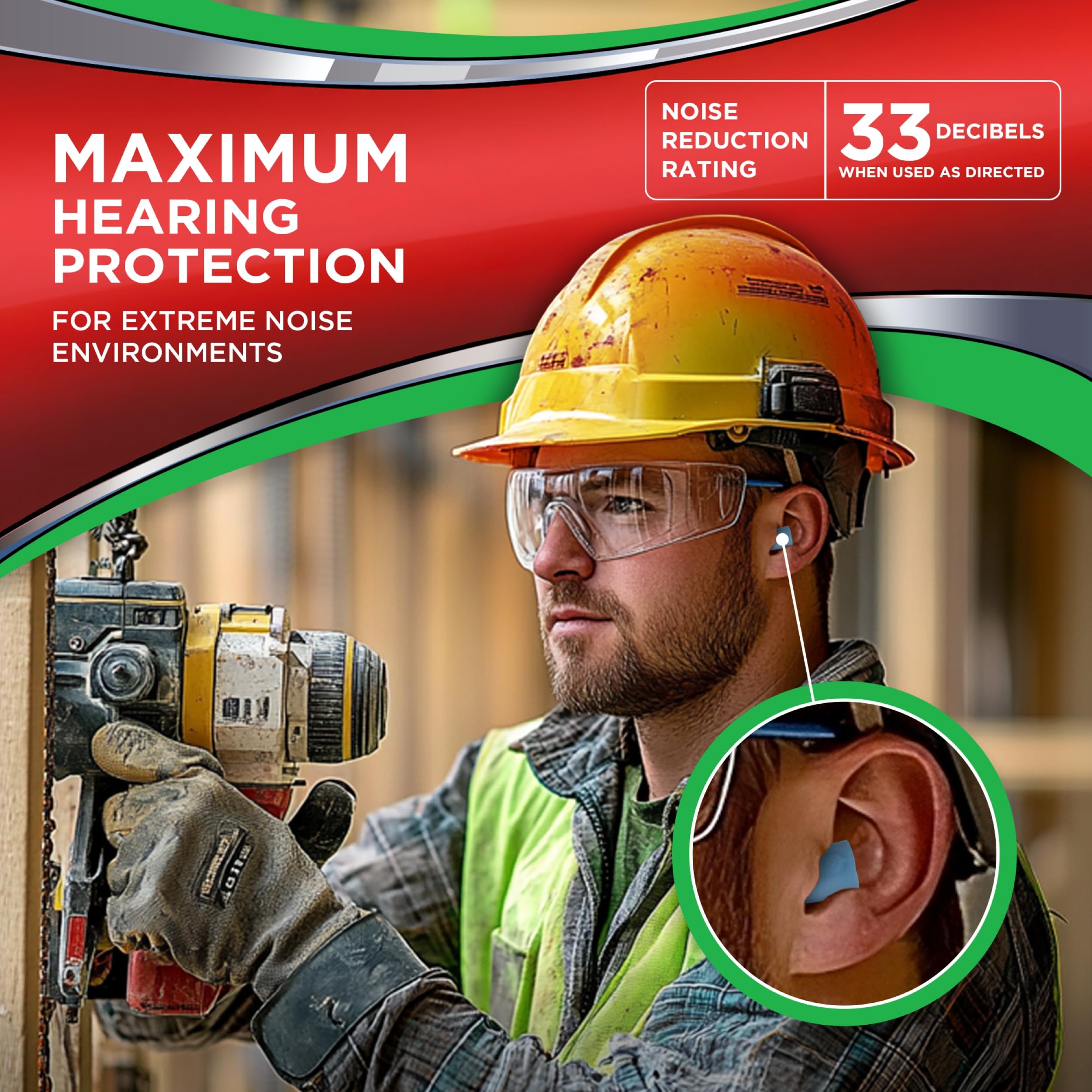 Hearos Xtreme foam earplugs rolling insert shows easy insertion and comfortable fit.