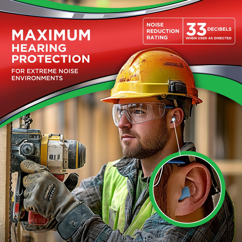 Hearos Xtreme foam earplugs rolling insert shows easy insertion and comfortable fit.