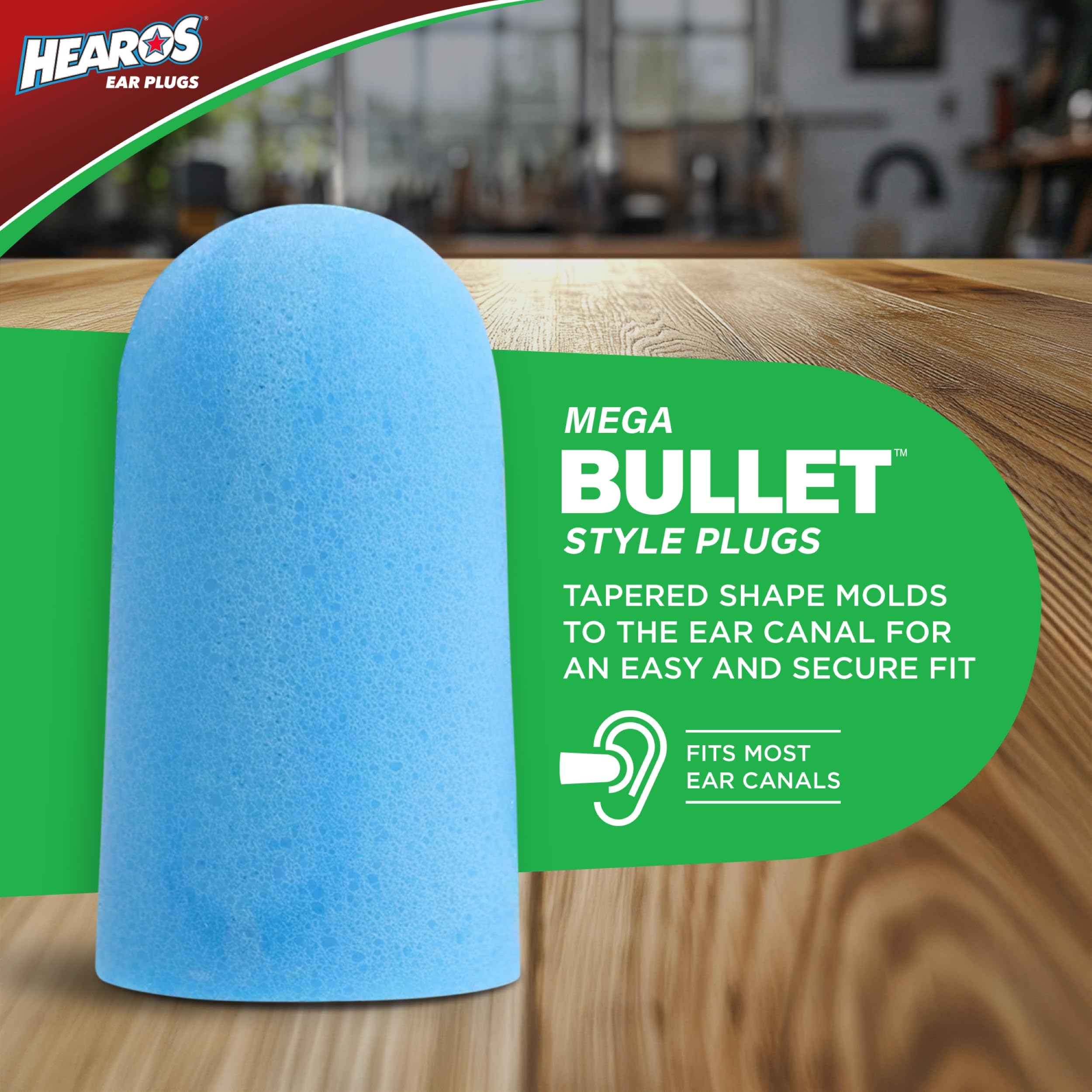Hearos Xtreme foam earplugs tapered design promotes secure seal for better comfort.
