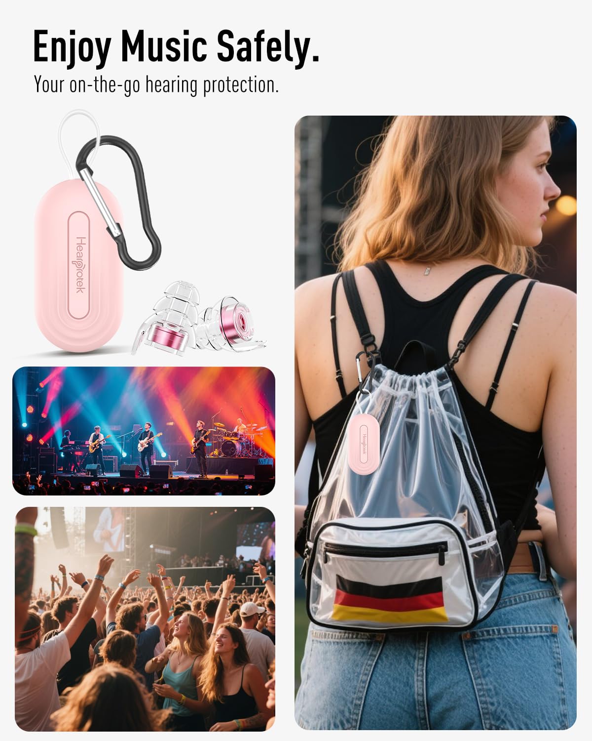 Hearprotek aluminum case with carabiner keeps plugs secure and portable.