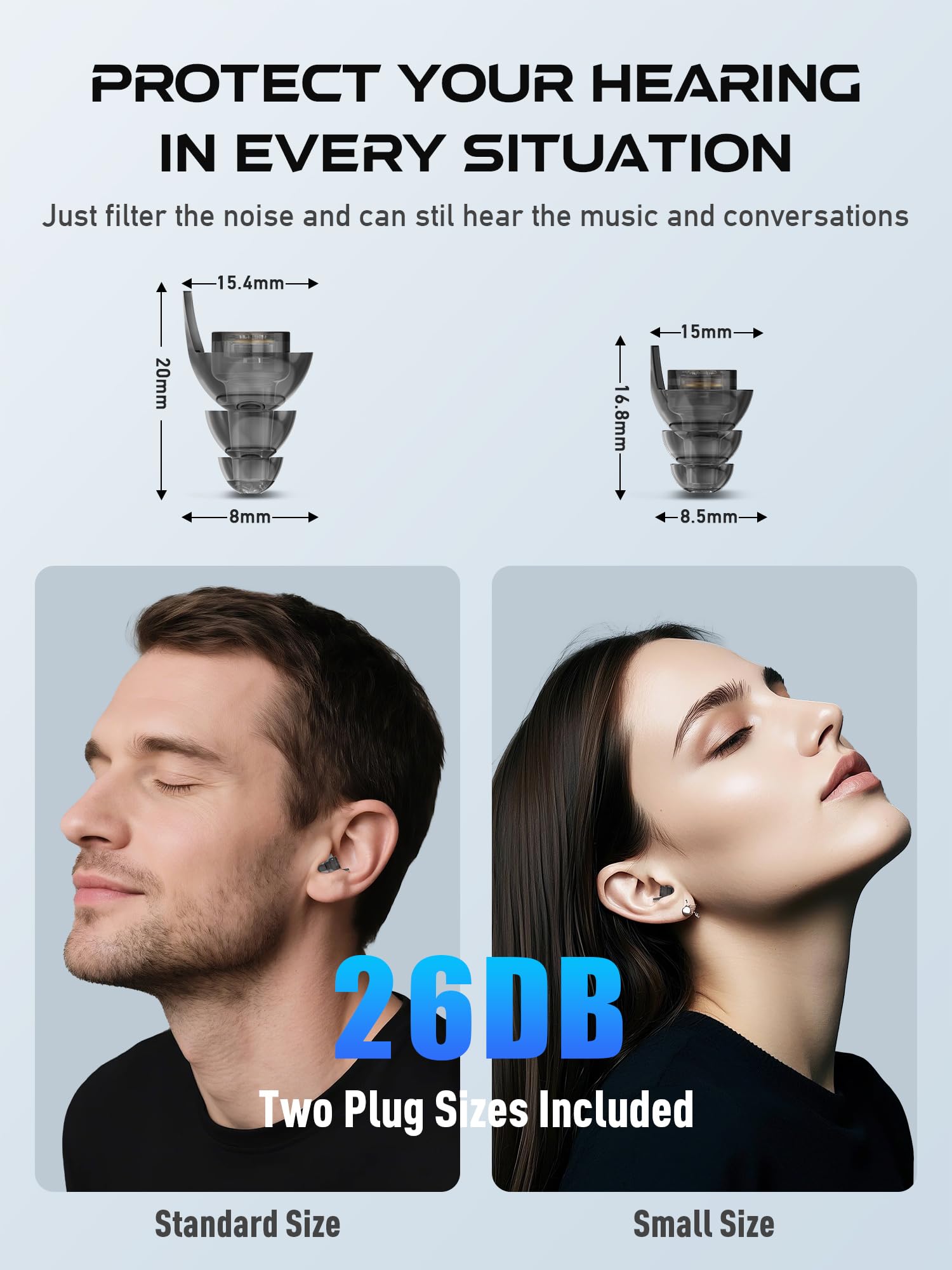 Hearprotek black discreet ear plugs with cord designed for easy transport.