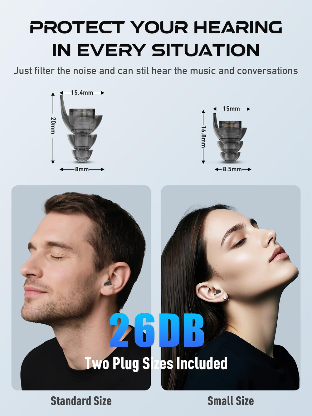 Hearprotek black discreet ear plugs with cord designed for easy transport.