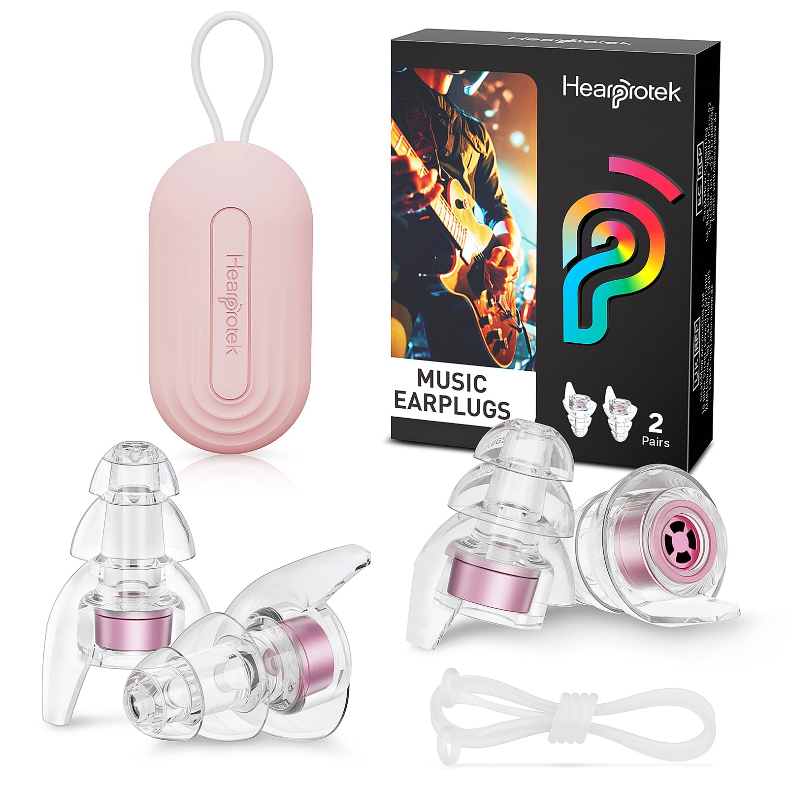 Hearprotek concert ear plugs with 2 pairs for adjustable noise reduction at events.