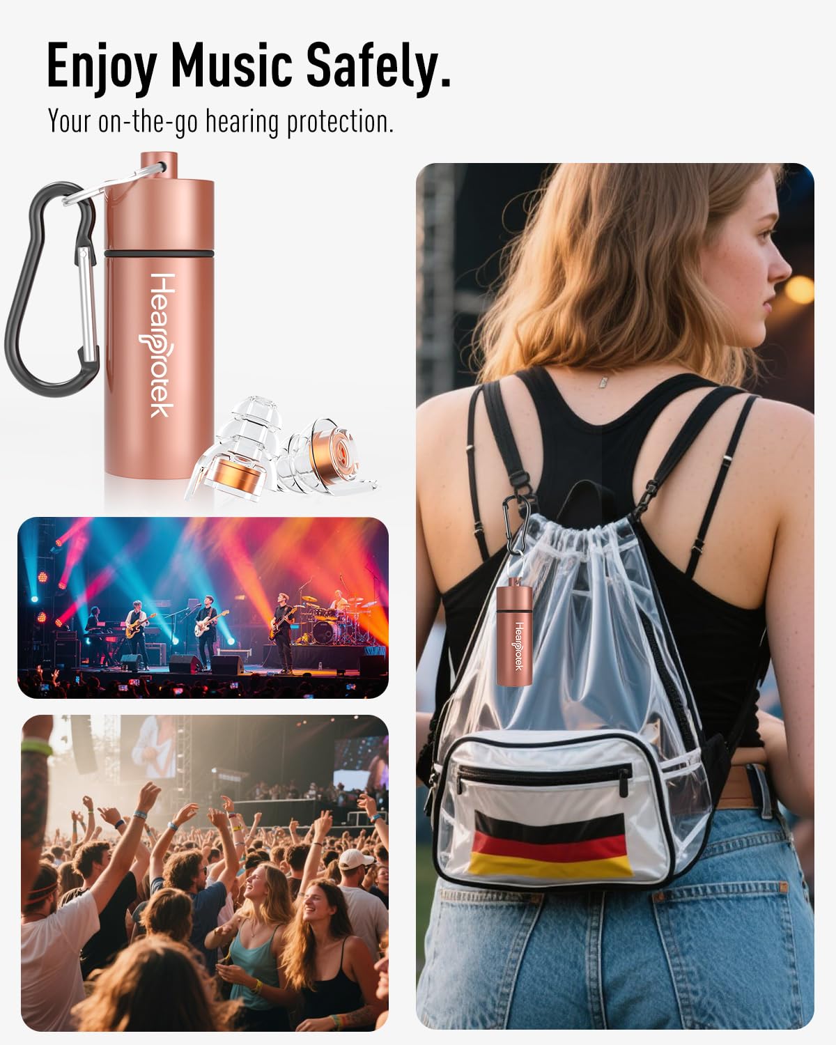 Hearprotek aluminum case with carabiner for easy transport