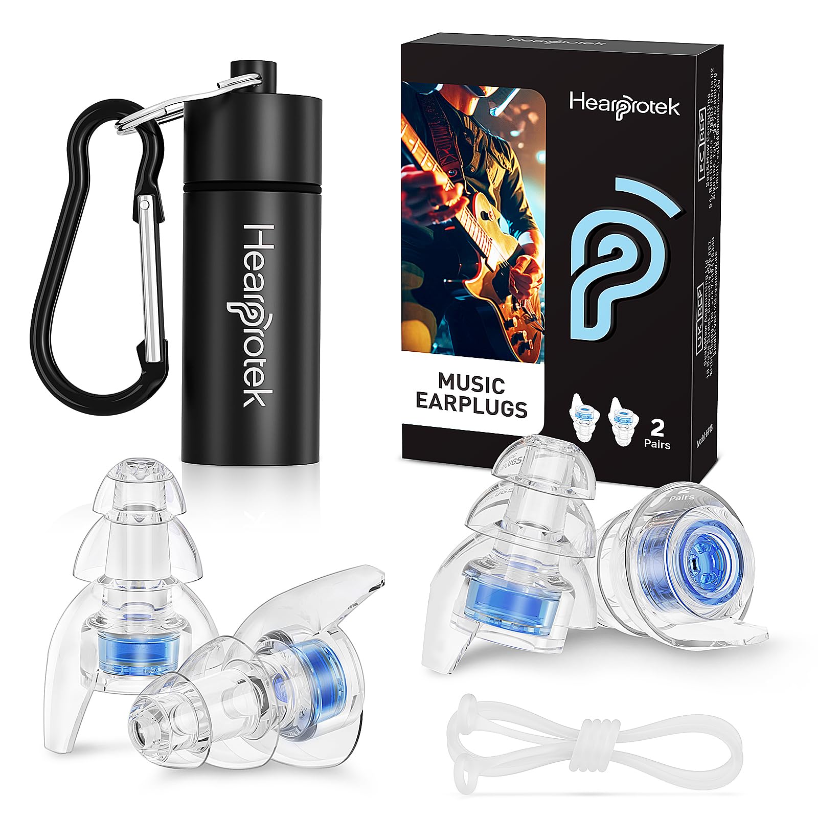 Hearprotek concert ear plugs pack two pairs for safe listening at loud venues.