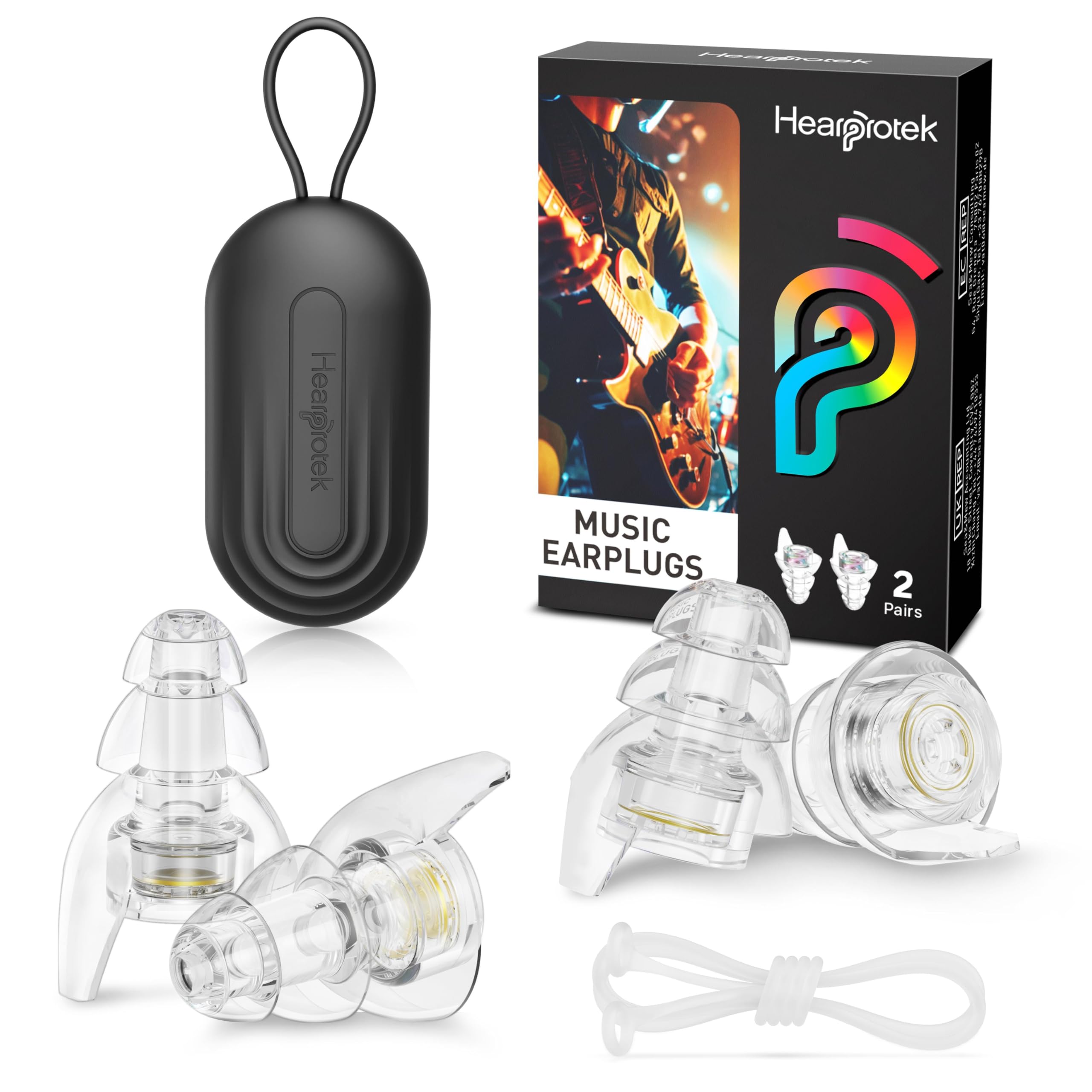 Hearprotek Concert Ear Plugs pack view showing versatile size options for fit and sound clarity