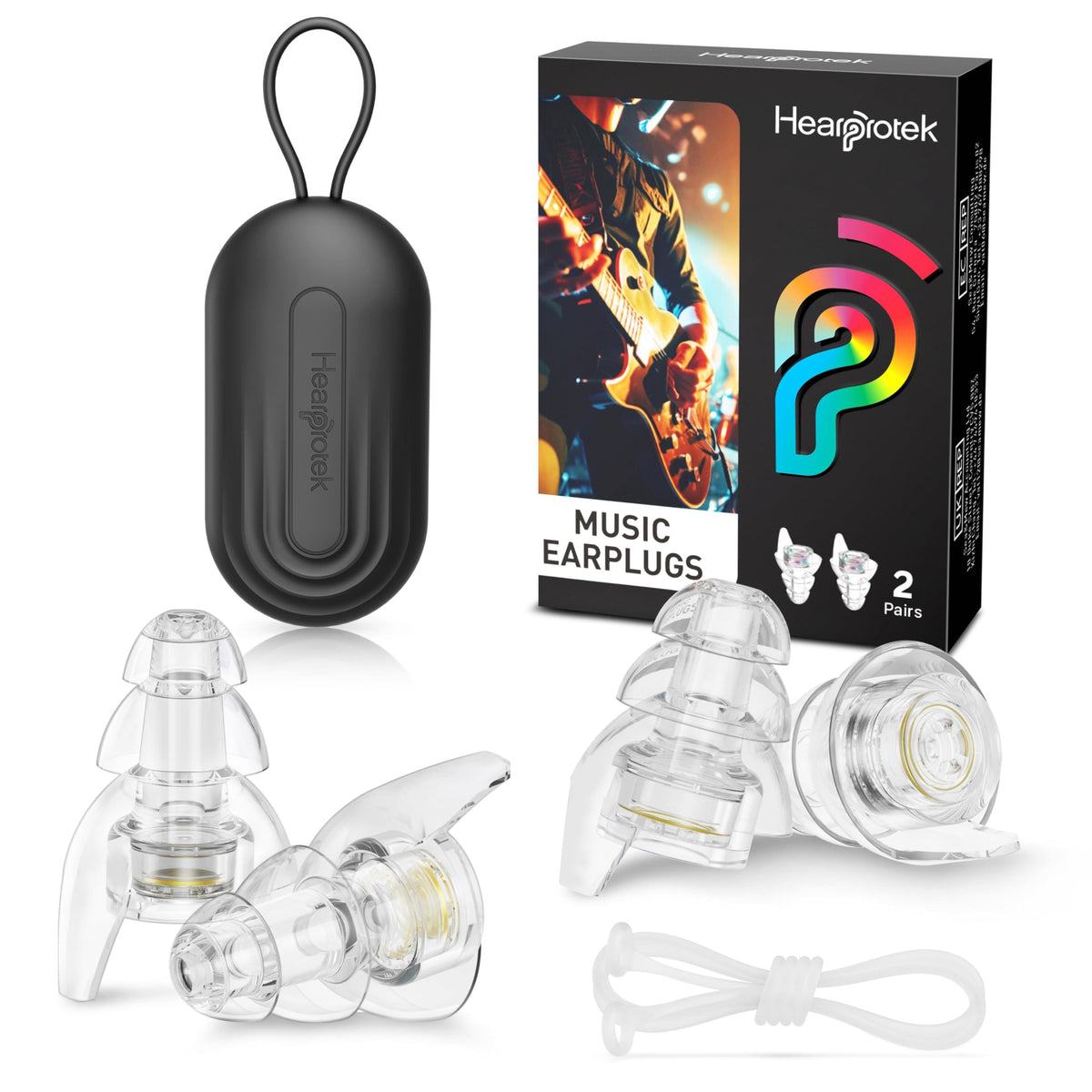 Hearprotek Concert Ear Plugs pack view showing versatile size options for fit and sound clarity