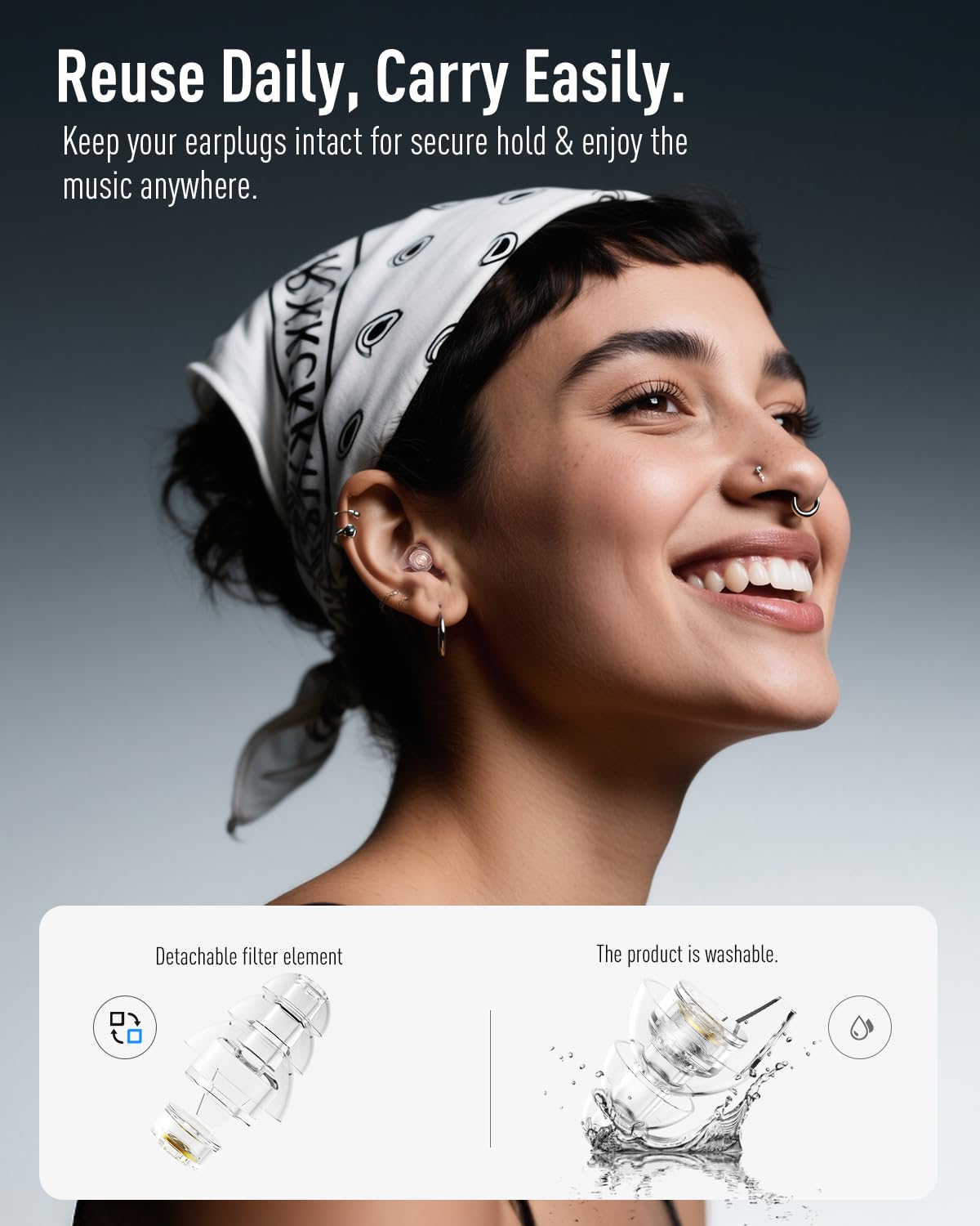 Hearprotek ear plugs standard size fits most ears with preserved sound clarity