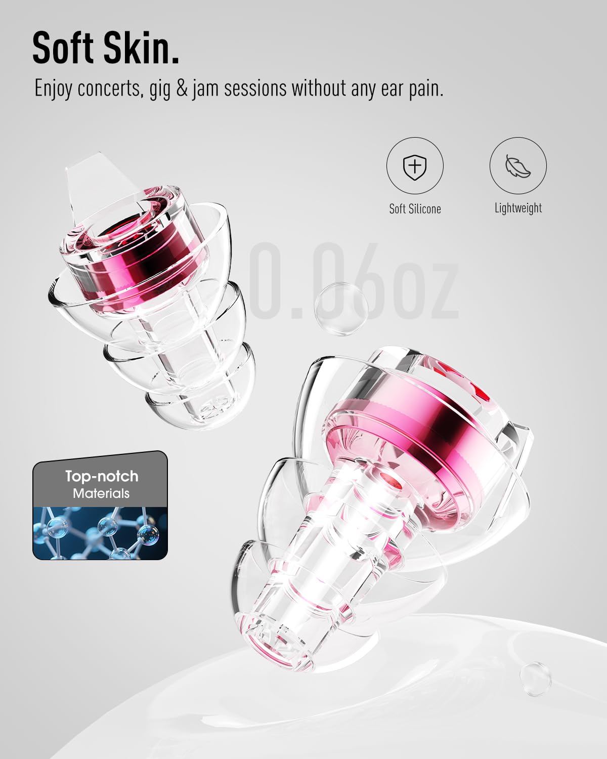 Hearprotek ergonomic silicone ear plugs with curved design for long-lasting comfort.