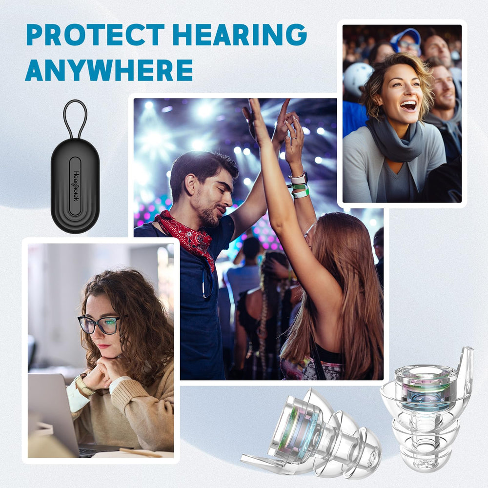 A concert goer uses Hearprotek Hi-Fi Spirit earplugs for clearer conversations.