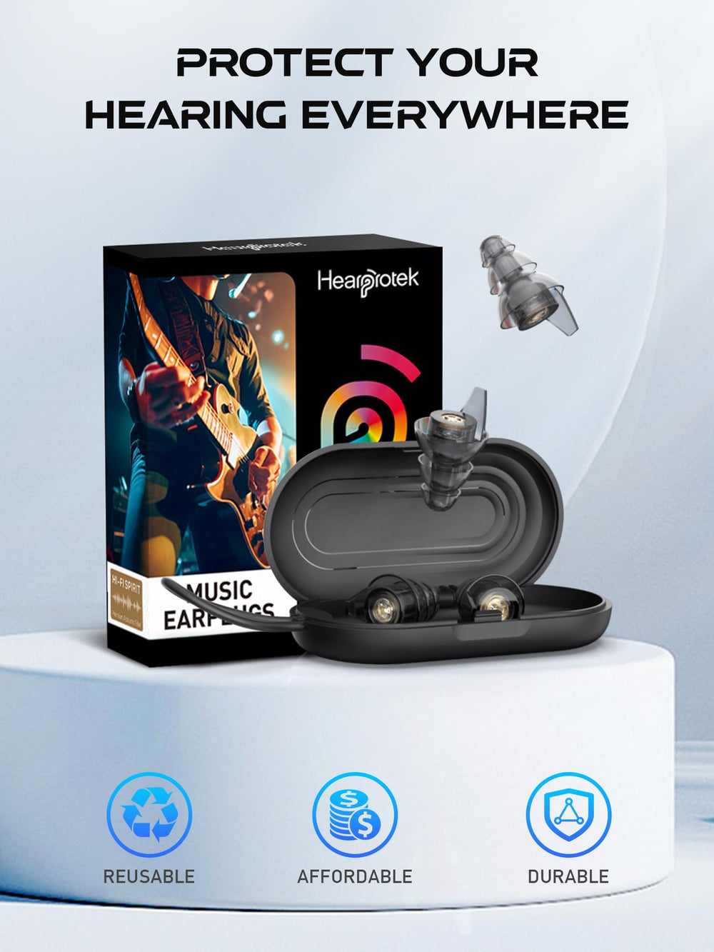 Hearprotek reusable ear plugs help reduce waste while staying ready for concerts.
