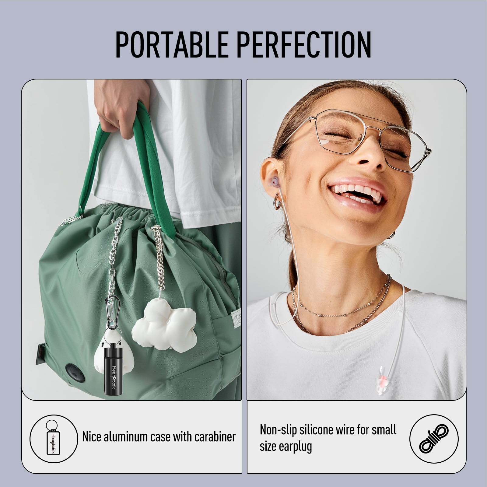 Hearprotek carabiner attached for easy on-the-go access