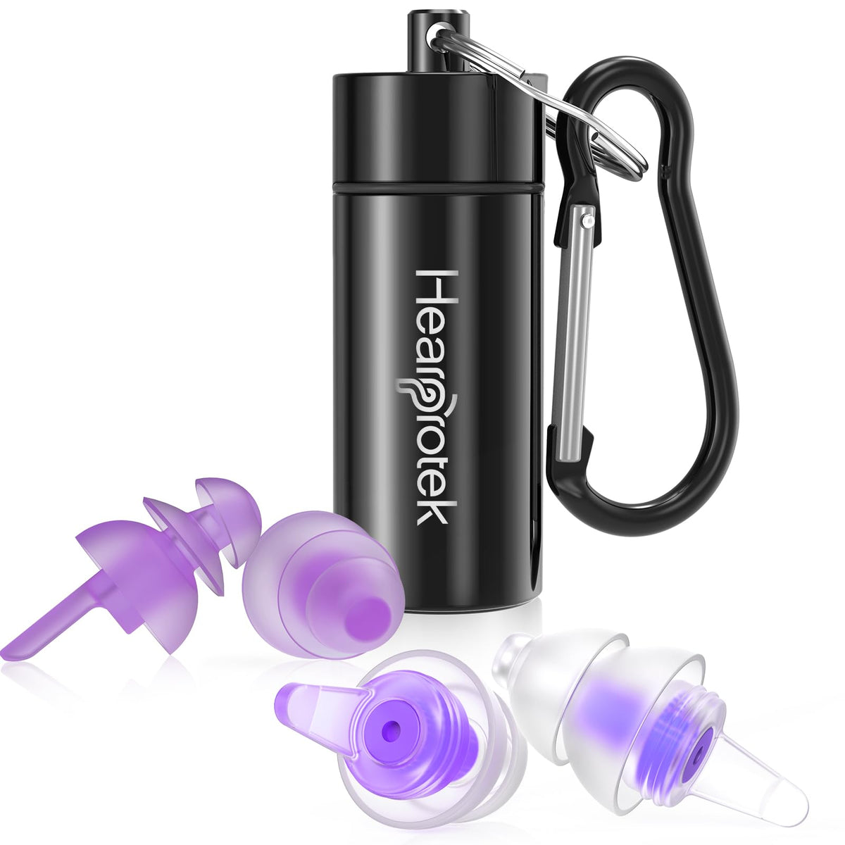 Hearprotek Sleeping Ear Plugs packaging shows portable storage for travel