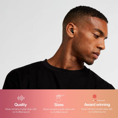 Hears four ear tips XS-XL for customizable, hypoallergenic fit.