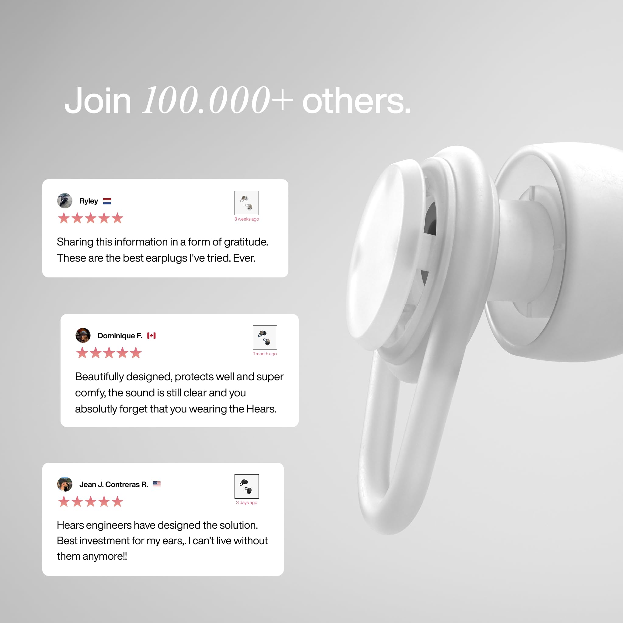 Hears One ear plugs on airplane offer calmer travel and clear conversations.