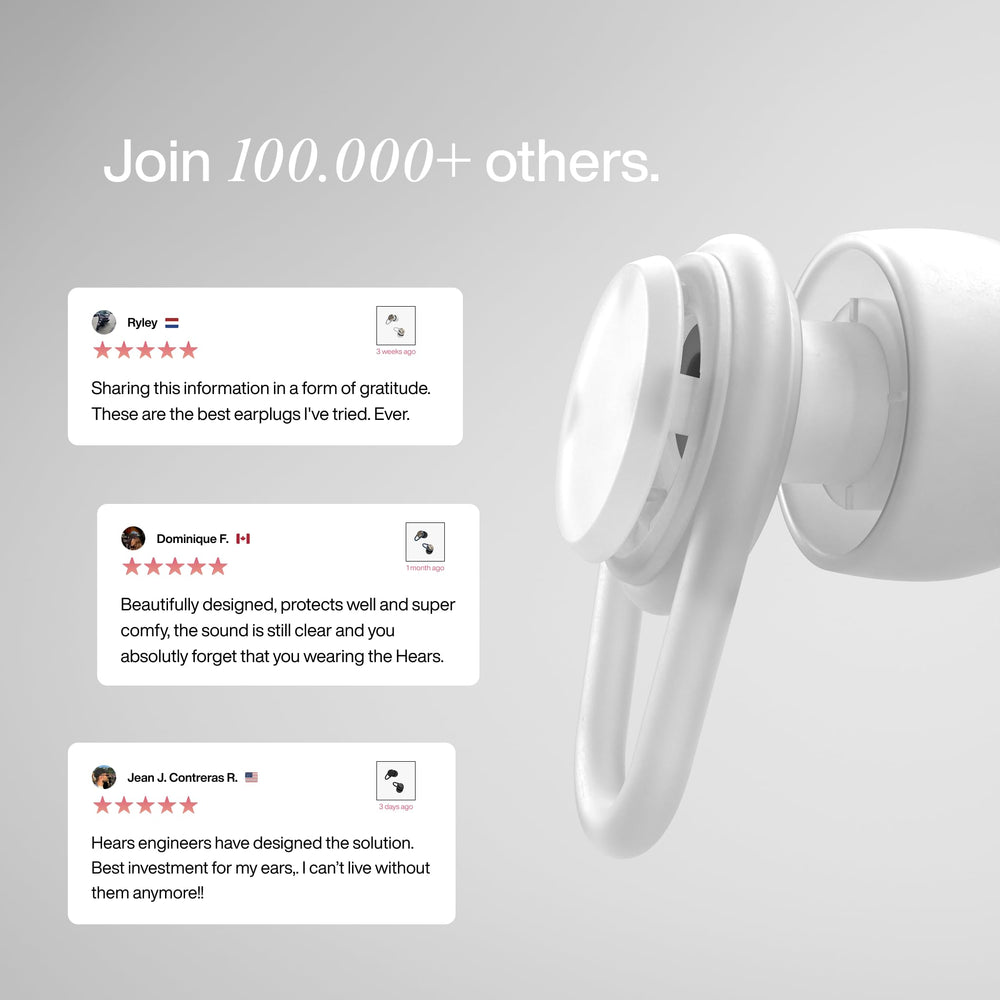 Hears One ear plugs on airplane offer calmer travel and clear conversations.