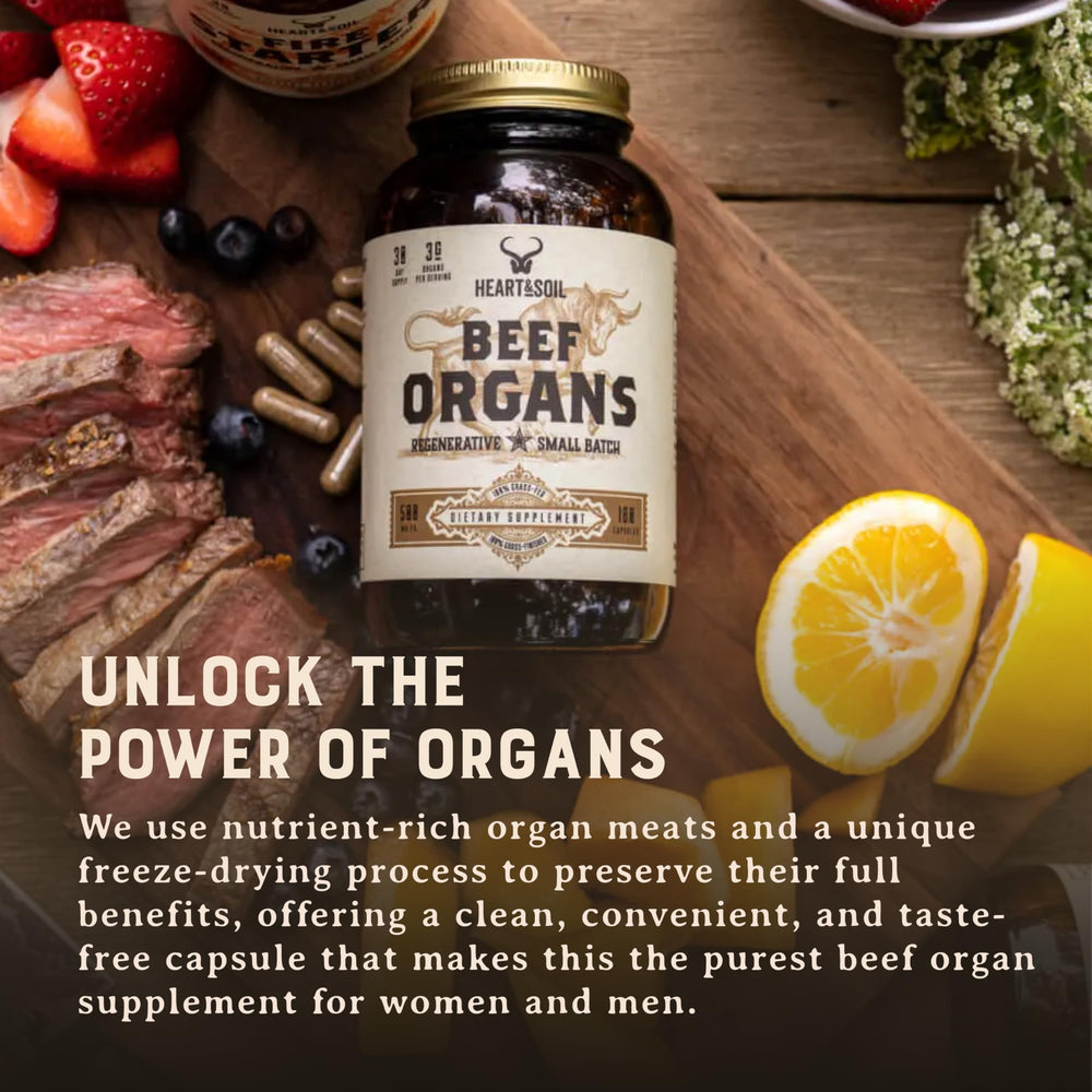 HEART & SOIL digestive enzymes label highlights support for nutrient absorption.