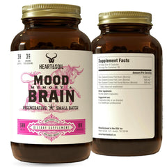 Heart & Soil grass-fed brain bottle highlights complete brain support for focus and clarity