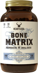 Heart & Soil Bone Matrix bottle shown with potential joint support benefits.