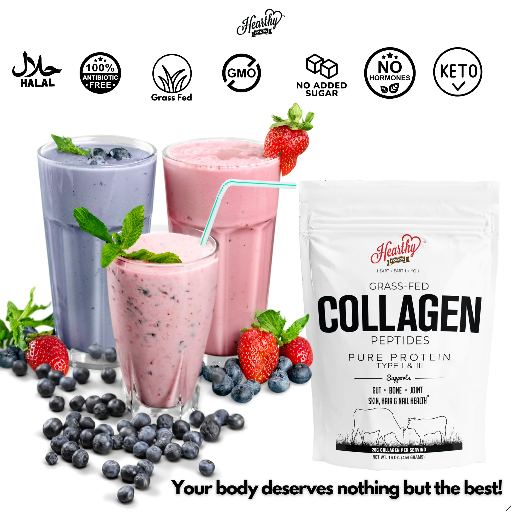 HEARTHY FOODS collagen powder in smoothies boosts daily protein without bloating