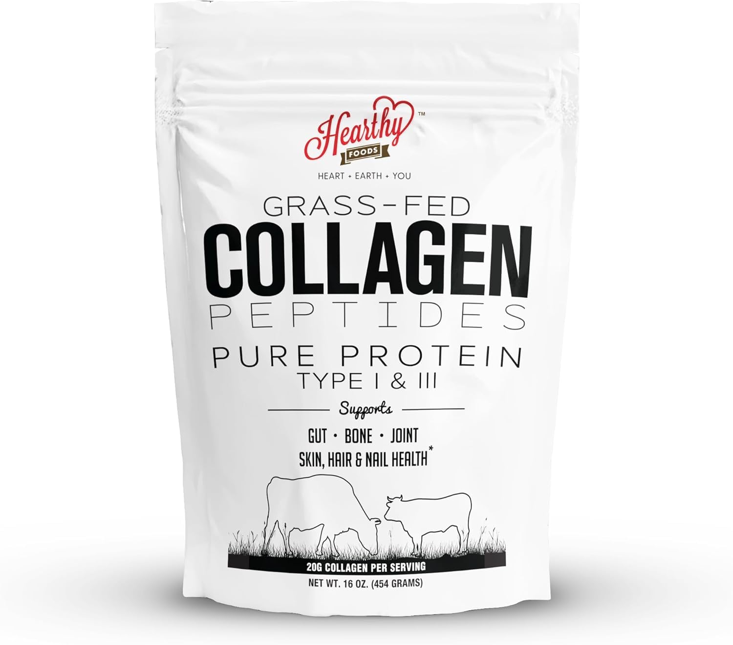 HEARTHY FOODS collagen powder unflavored tub for easy daily protein support