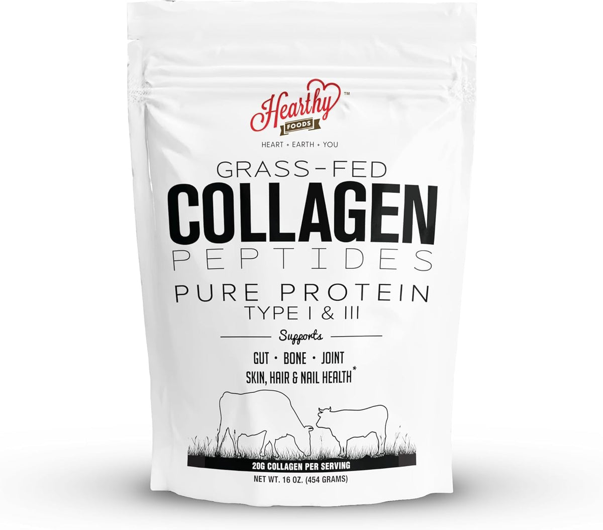 HEARTHY FOODS collagen powder unflavored tub for easy daily protein support
