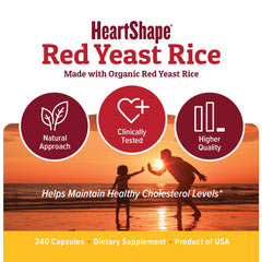 HeartShape Red Yeast Rice 240 Count bottle closeup with clear label
