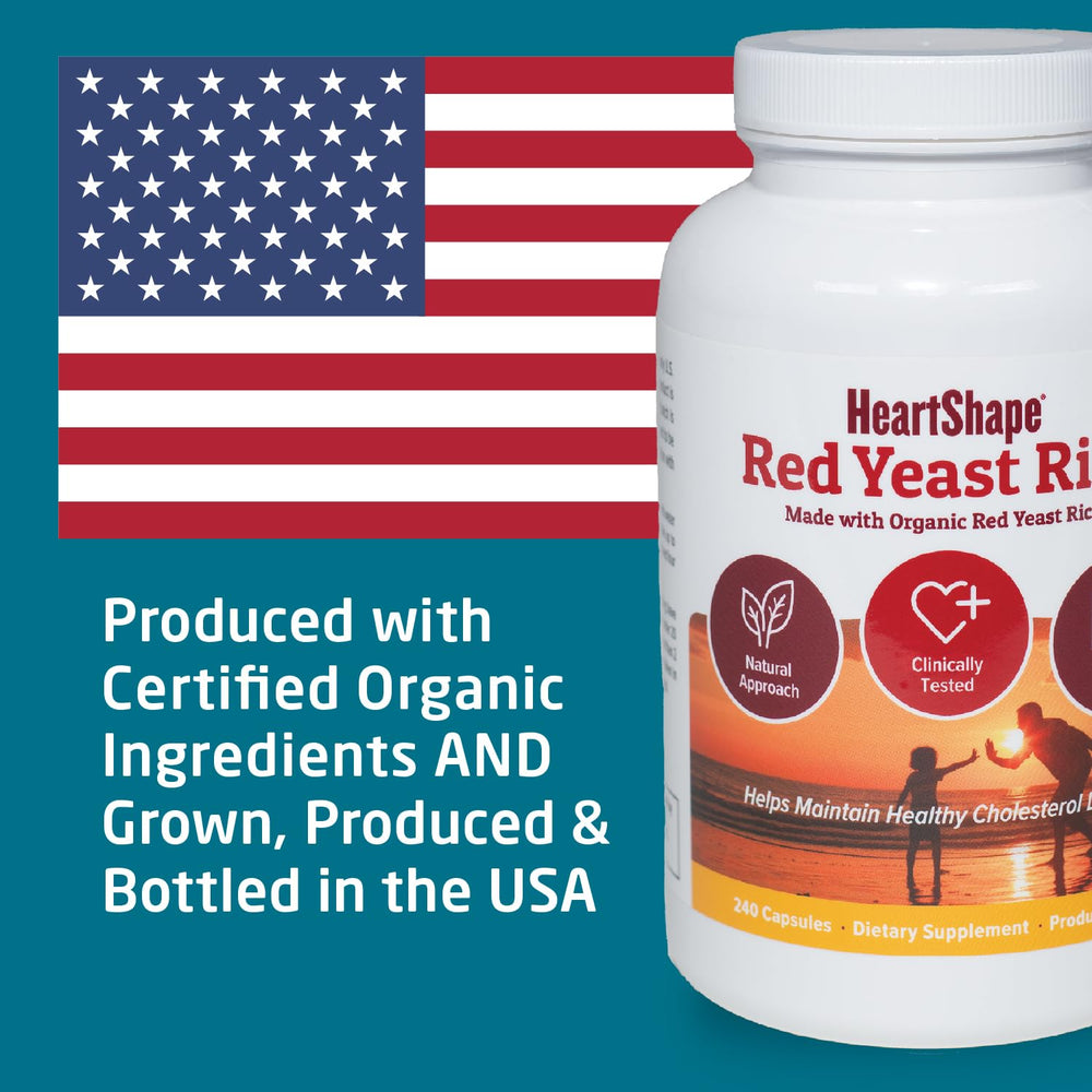 HeartShape Red Yeast Rice 240 Count nutrition facts panel overview