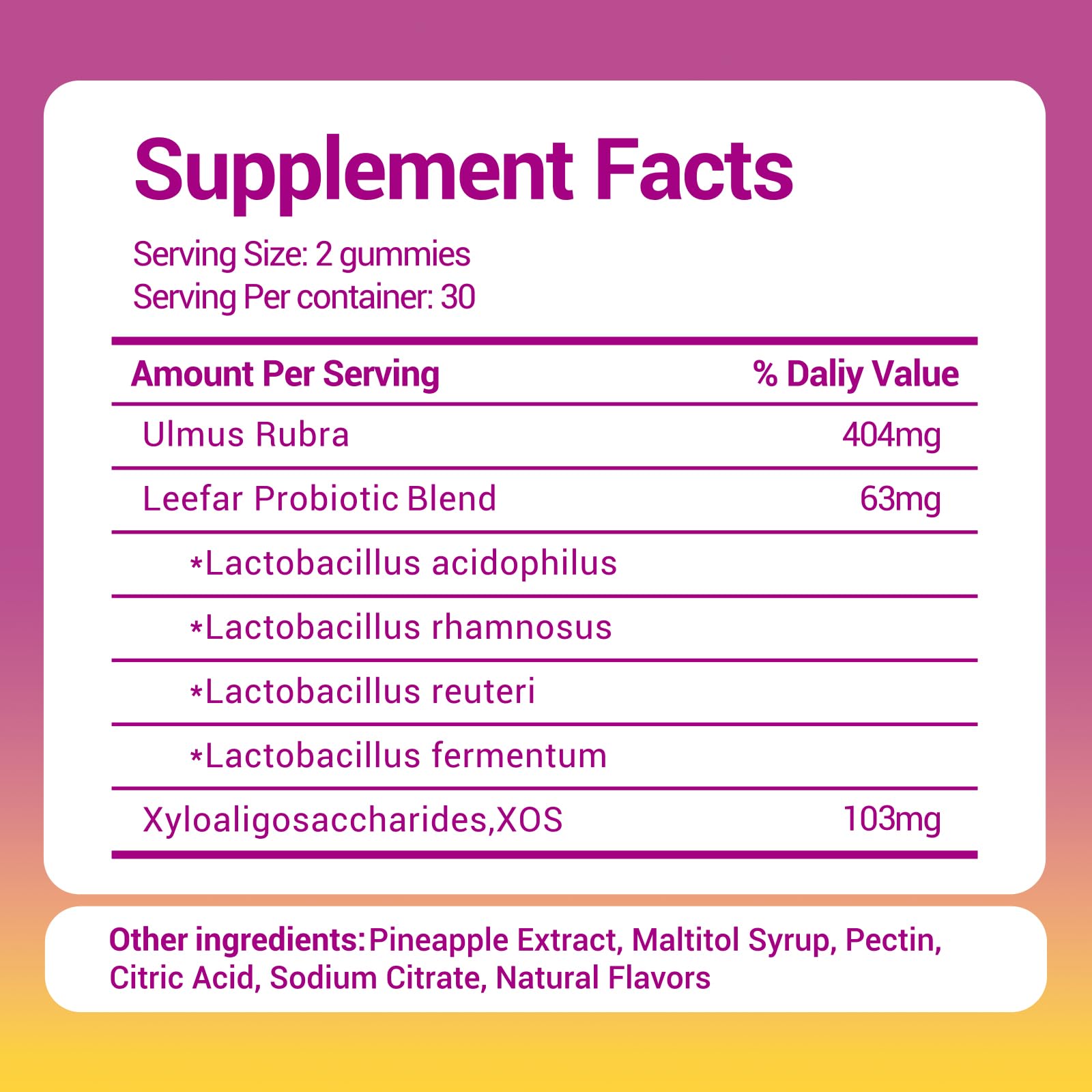 Heawdra Her Juicy Gummies label closeup shows pineapple flavor and clean ingredients.