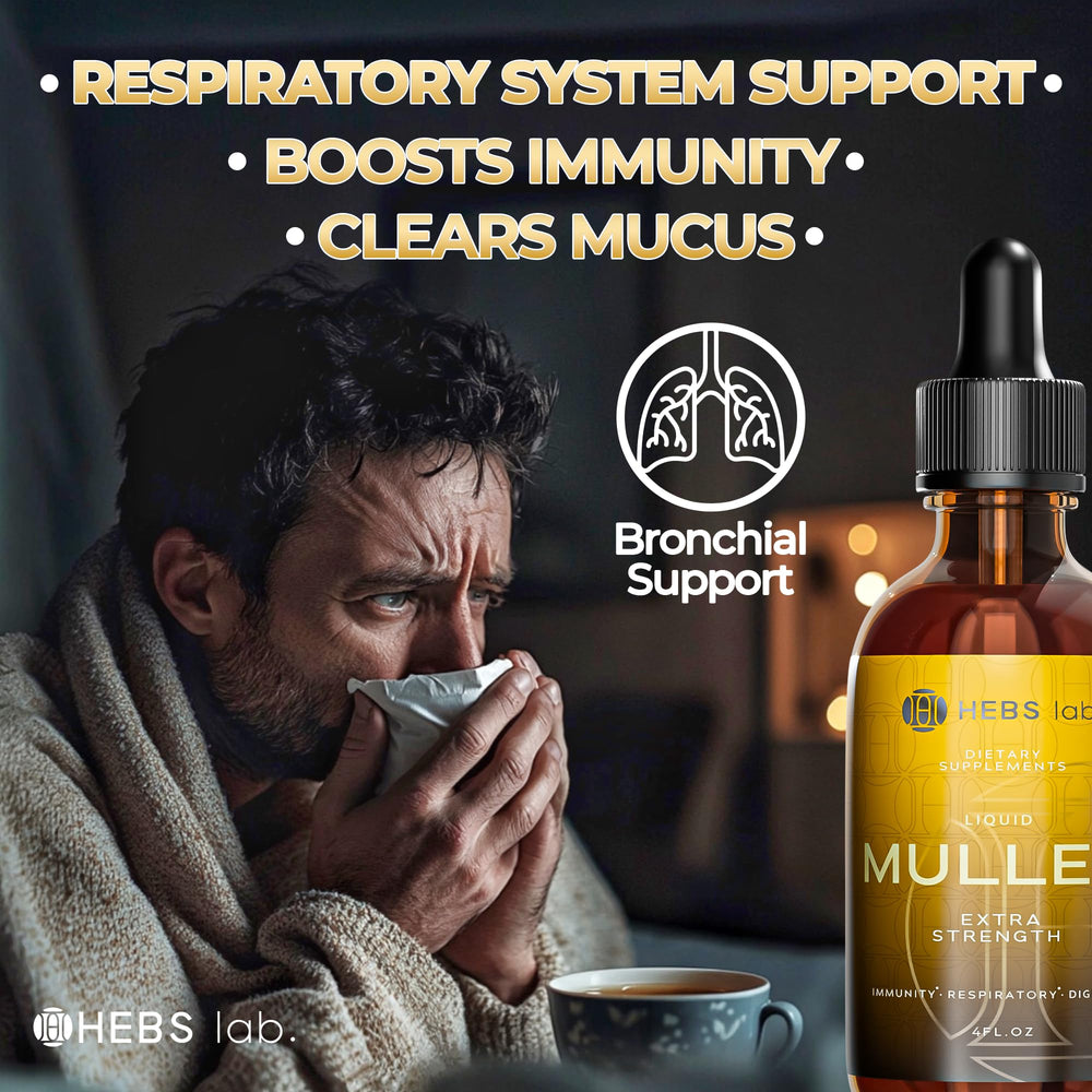 HEBS LAB Mullein Drops label on bottle highlights USA-made quality.