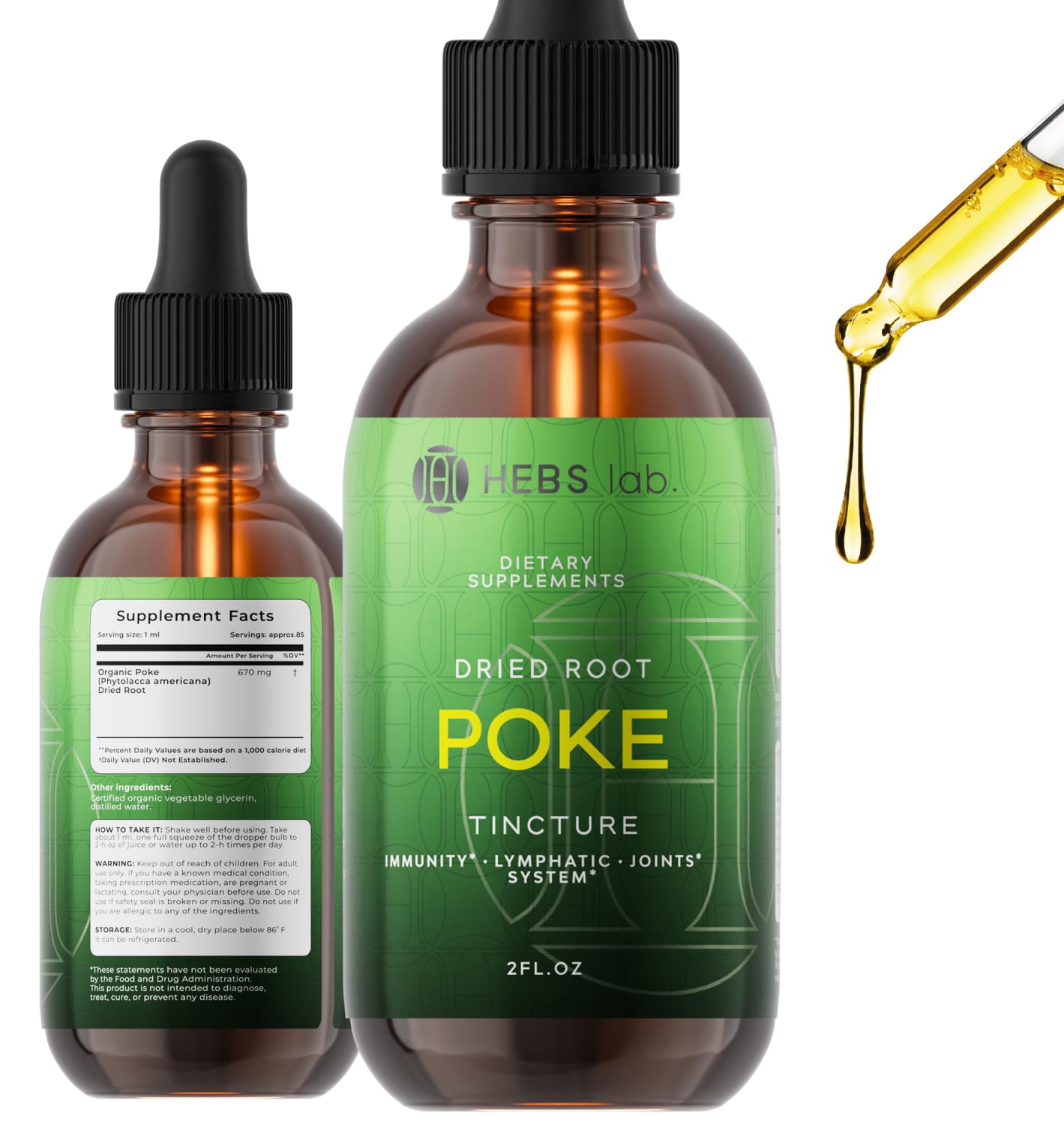 HEBS LAB Poke Root Extract bottle ready for immune support and body detox.