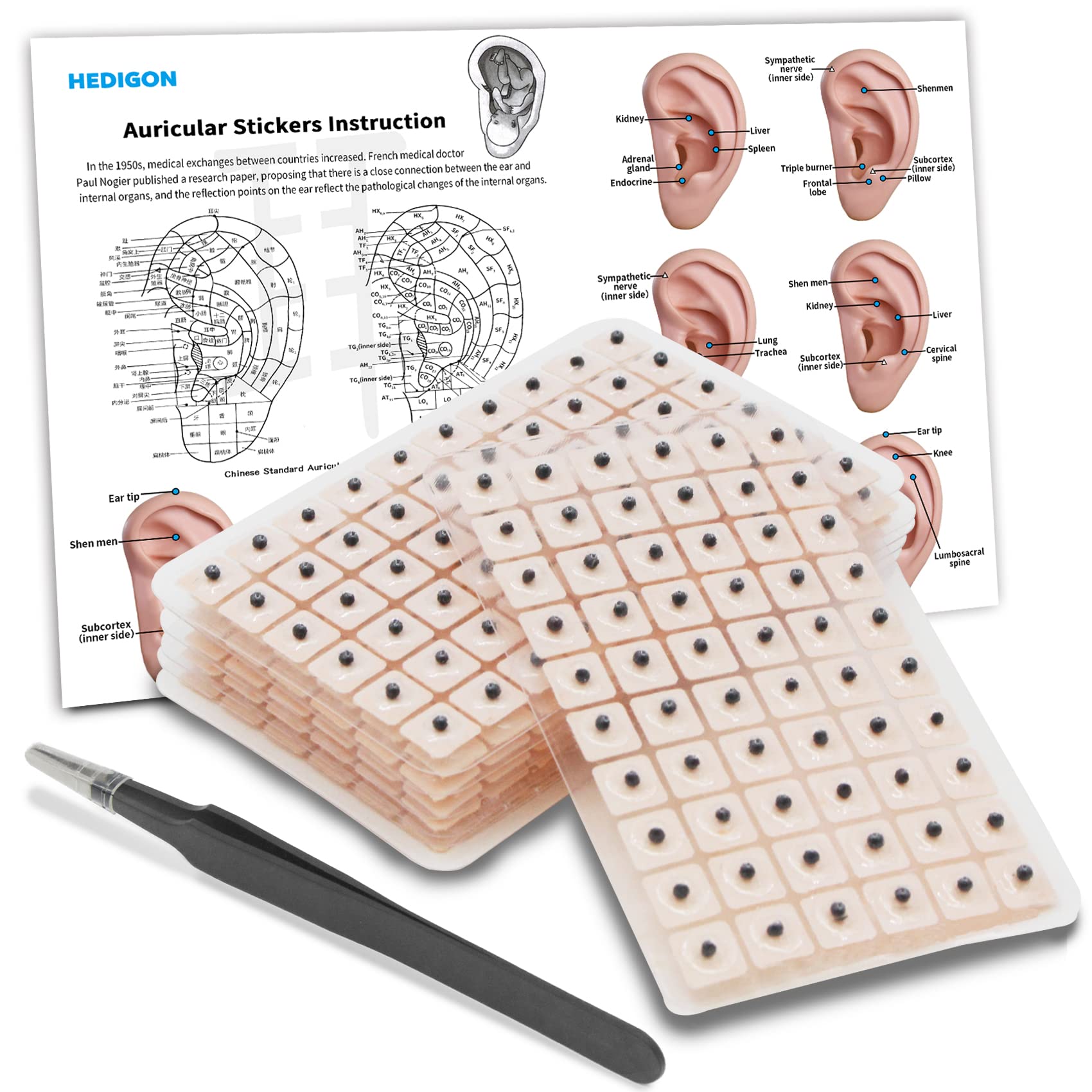 Hedigon ear seeds kit 420 pcs for convenient at-home auriculotherapy.