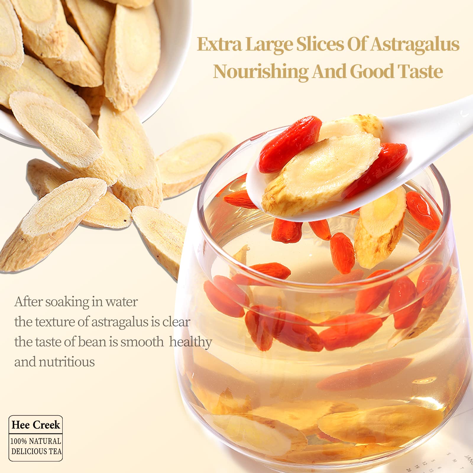Hee Creek astragalus root slices, naturally dried for herbal use.