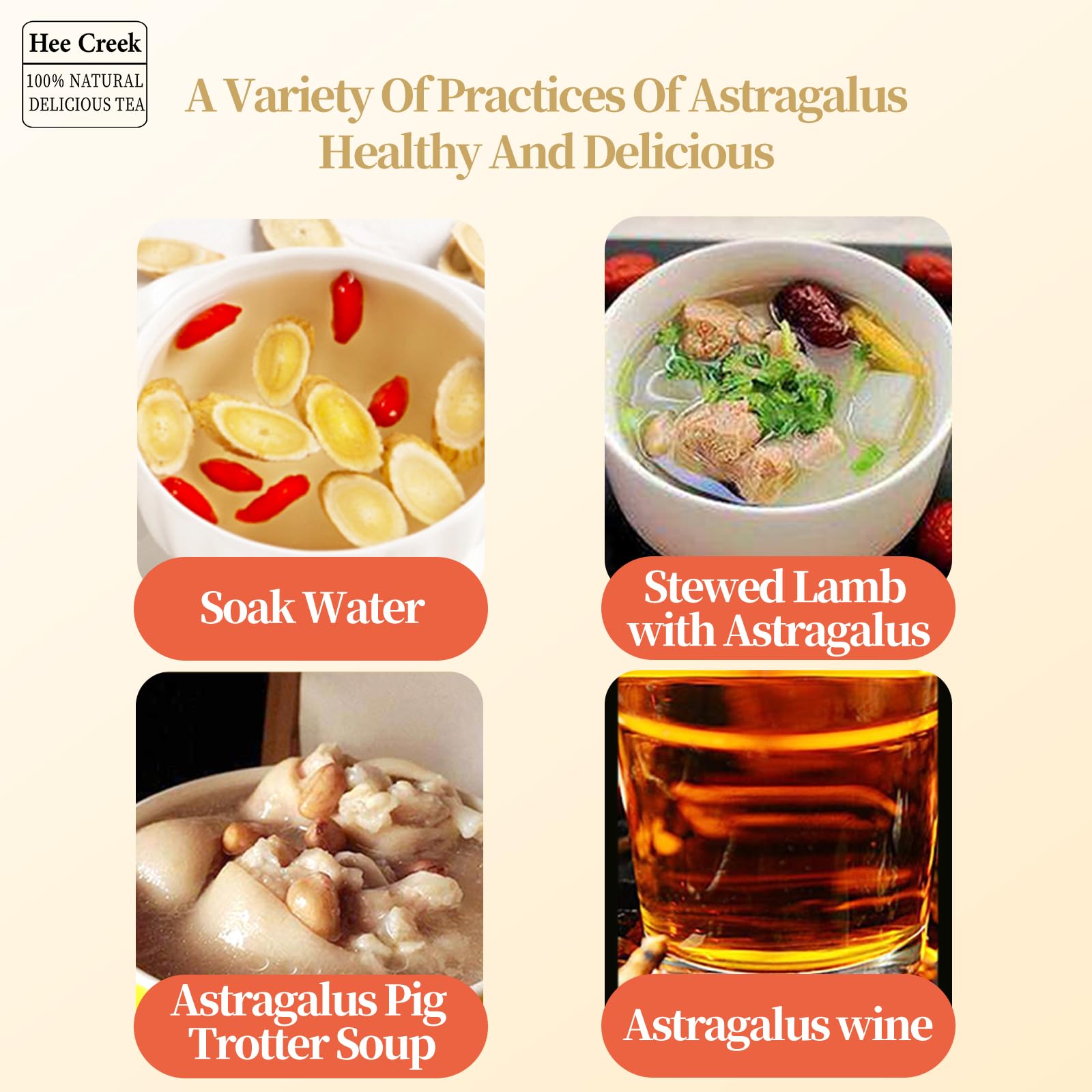 Hee Creek astragalus root slices in a sealed bottle for freshness.