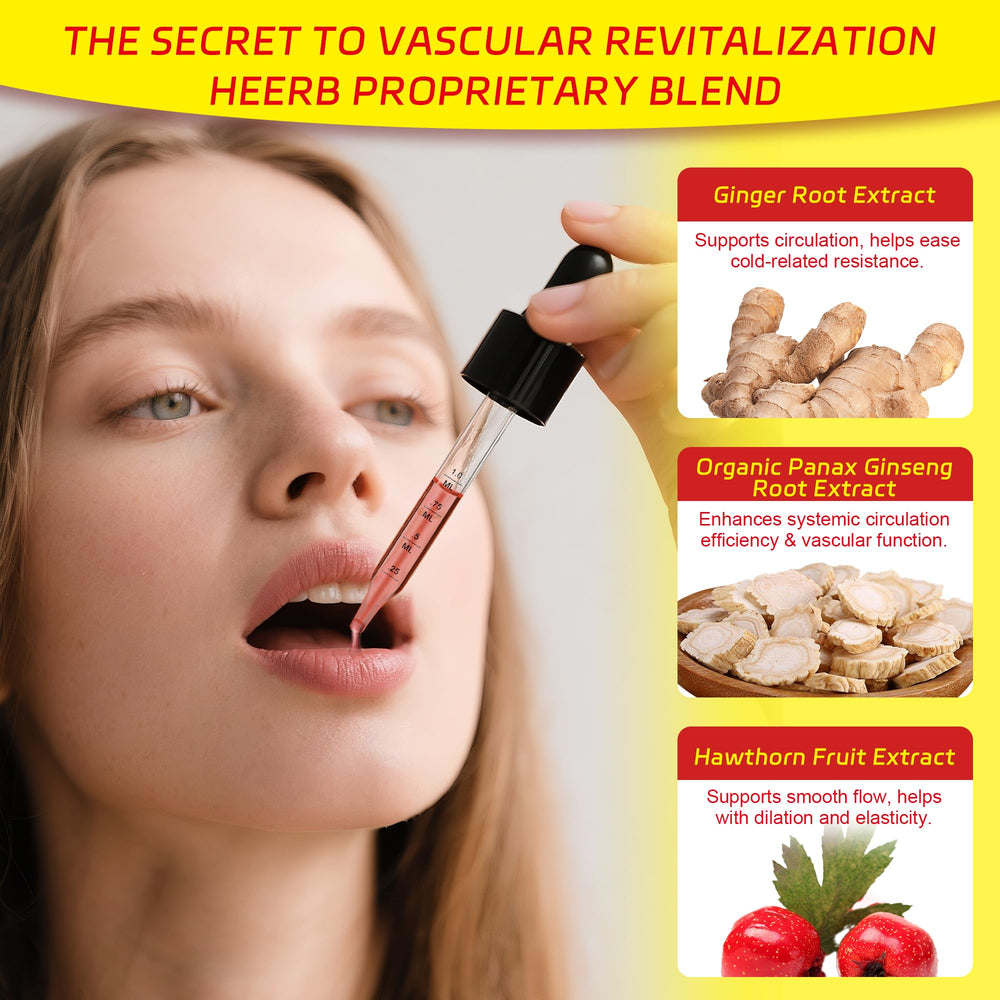 HEERB Vascuflow cayenne drops label close-up emphasizes vitamins D3 and K2 for bone health.