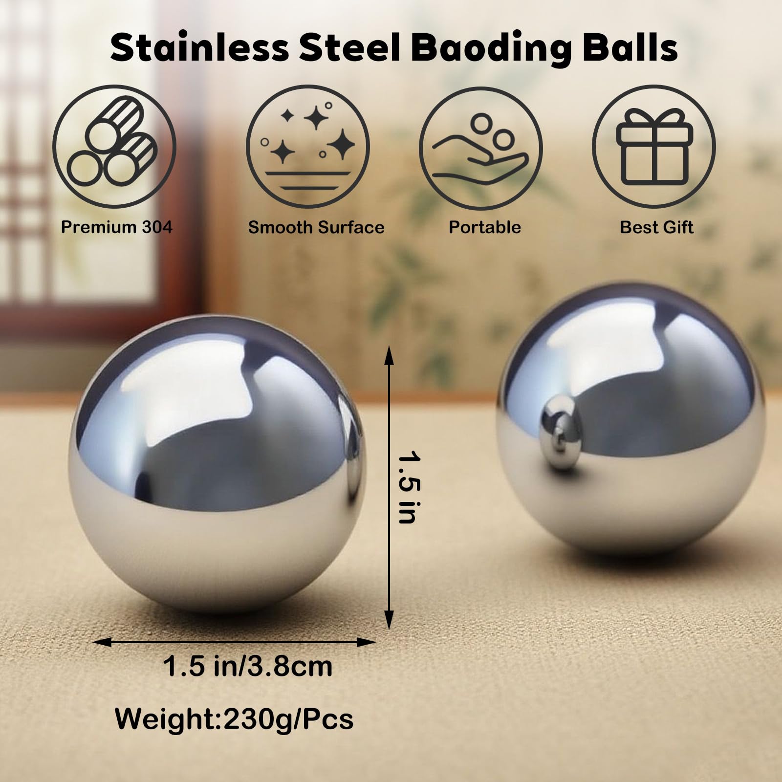 Heeshin Baoding ball pair in hand demonstrates smooth rotation for dexterity