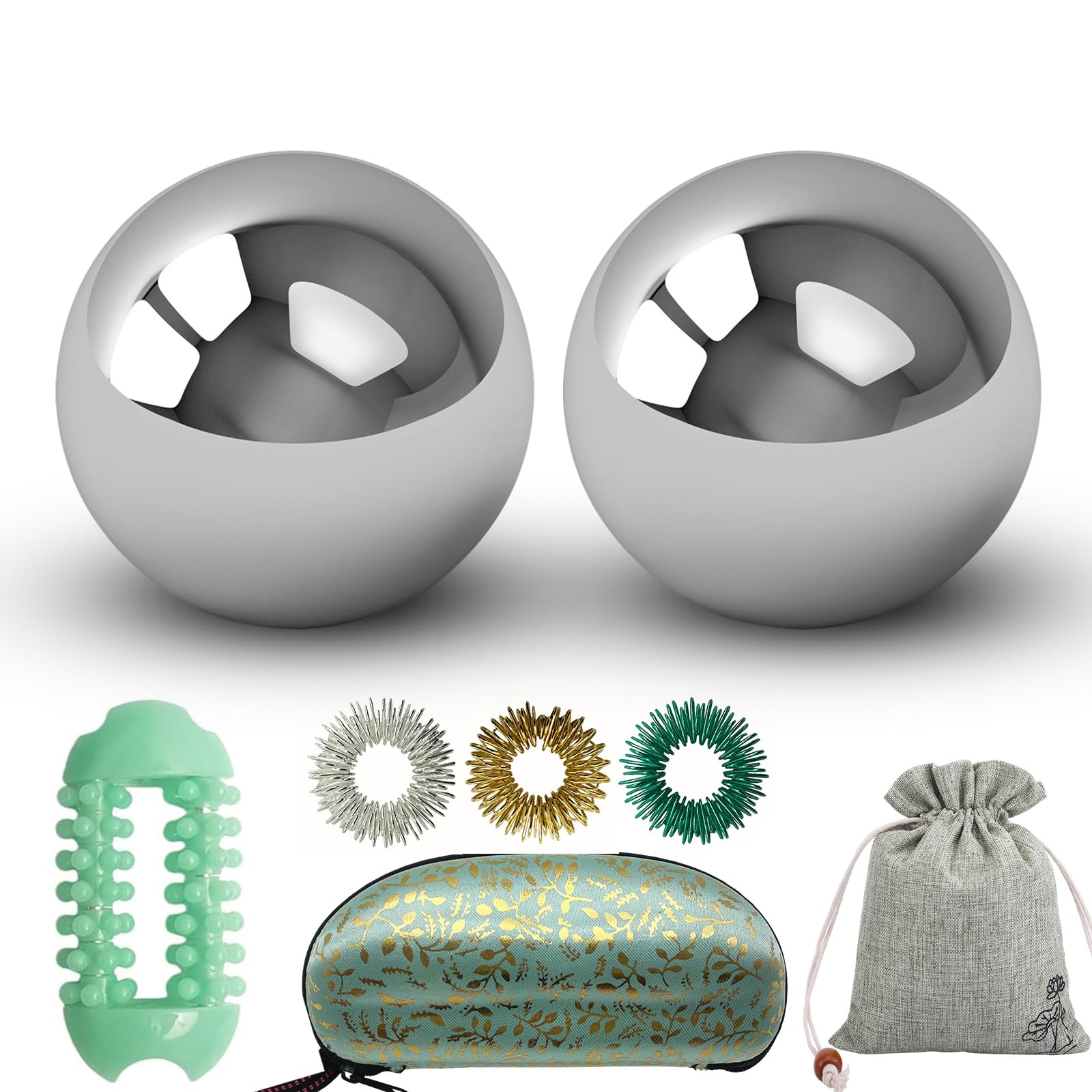 Heeshin Baoding balls close-up showing durable stainless steel for hand therapy