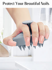 HEETA ergonomic anti-tangle scalp massager designed for comfortable wet use.