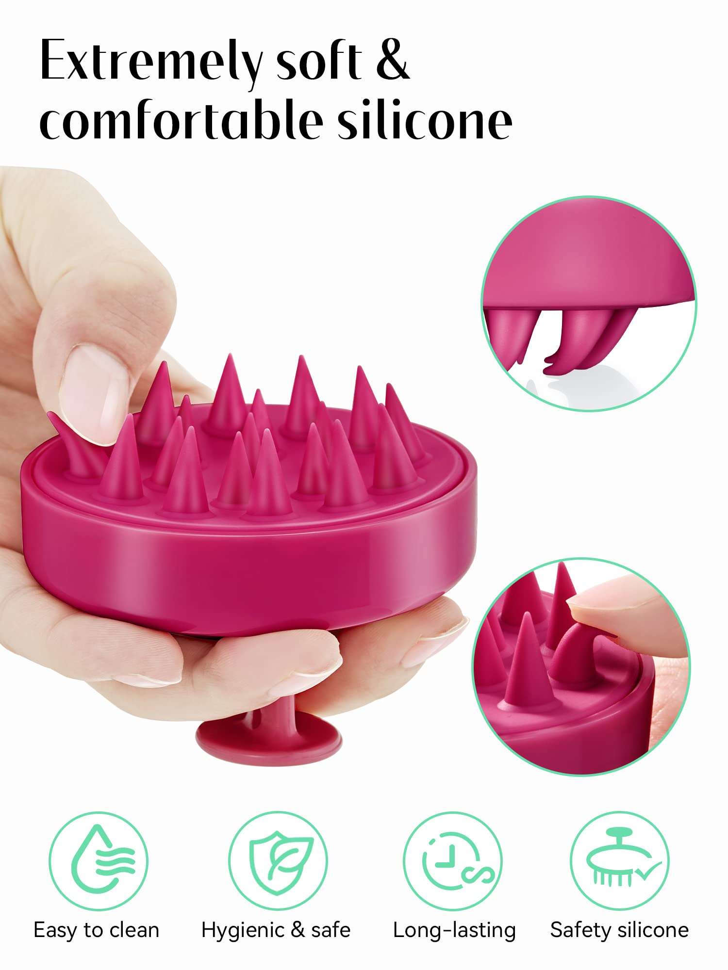 HEETA scalp massager disperses shampoo evenly for better absorption.