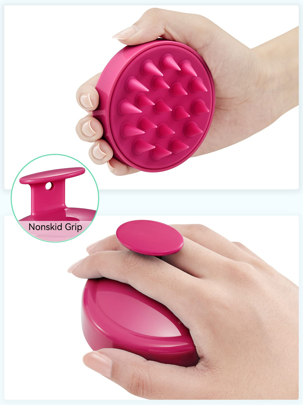 HEETA scalp massager in shower use for deep cleaning and oil control.