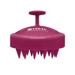 HEETA scalp massager with soft silicone bristles for gentle cleansing and relaxation.