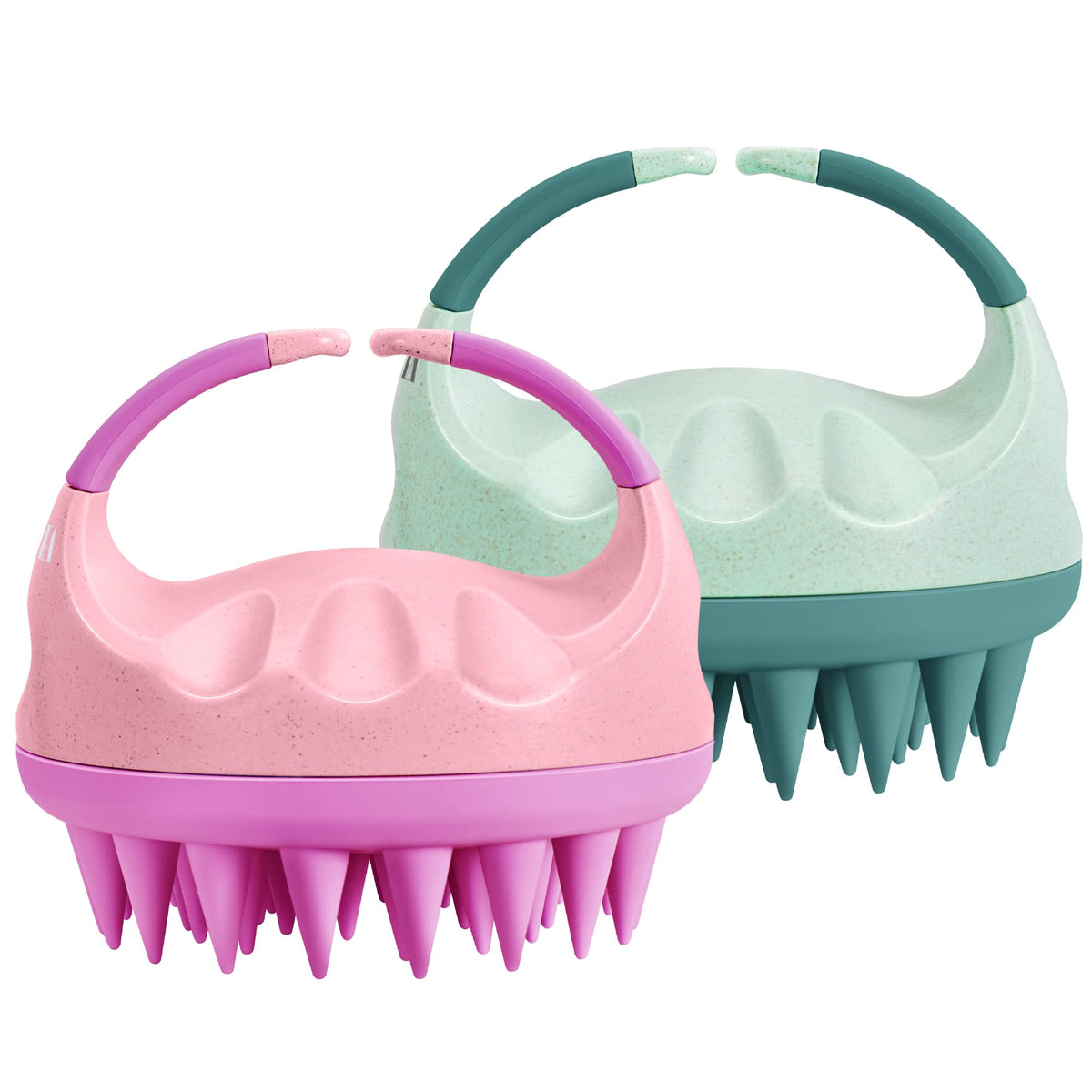 HEETA scalp massager with soft silicone bristles for gentle cleansing and relaxation.