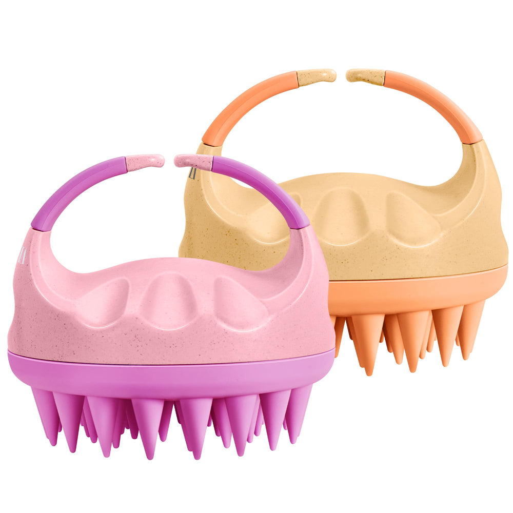 HEETA scalp massager with wheat straw bristles for gentle cleansing and eco-friendly care.