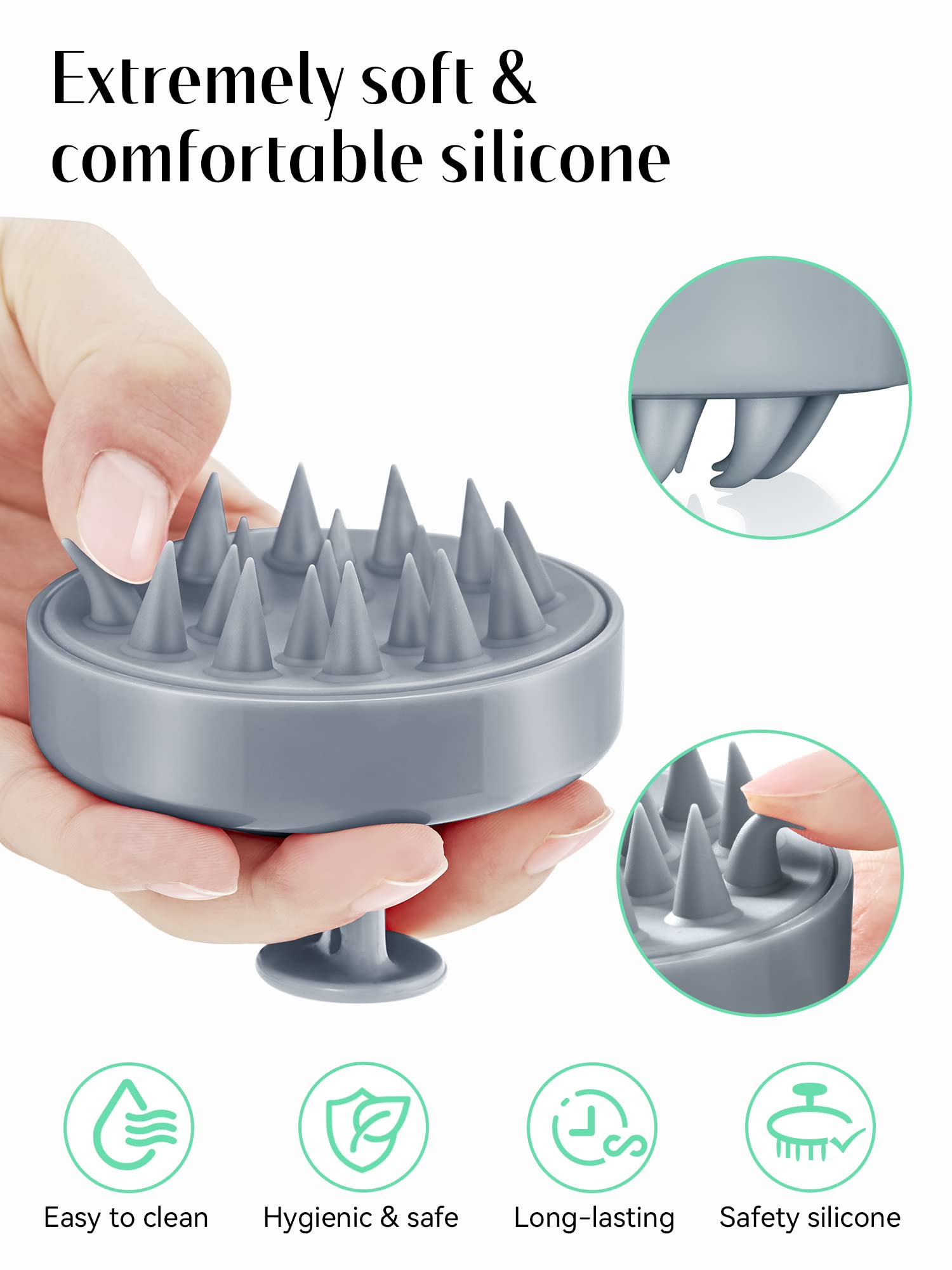 HEETA scalp scrubber removes buildup and oil for all hair types.