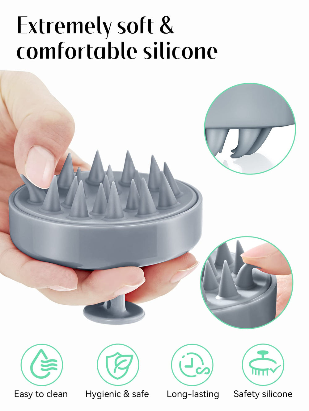 HEETA scalp scrubber removes buildup and oil for all hair types.