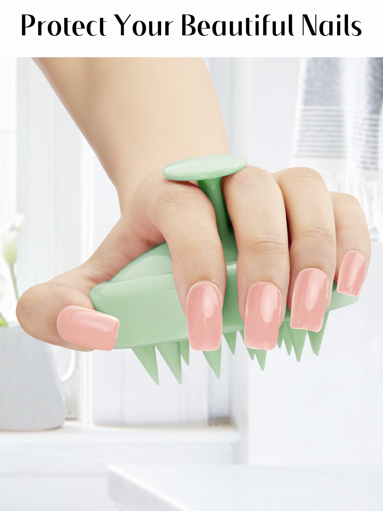HEETA scalp scrubber promotes even shampoo distribution for better absorption.