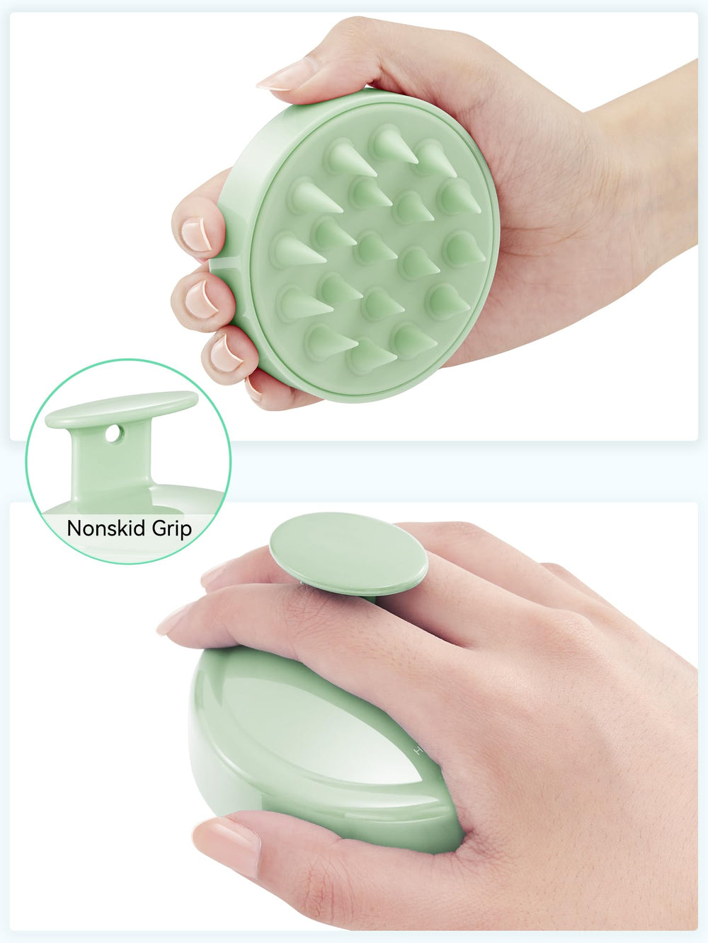 HEETA shampoo brush waterproof for in-shower scalp cleansing and oil control.