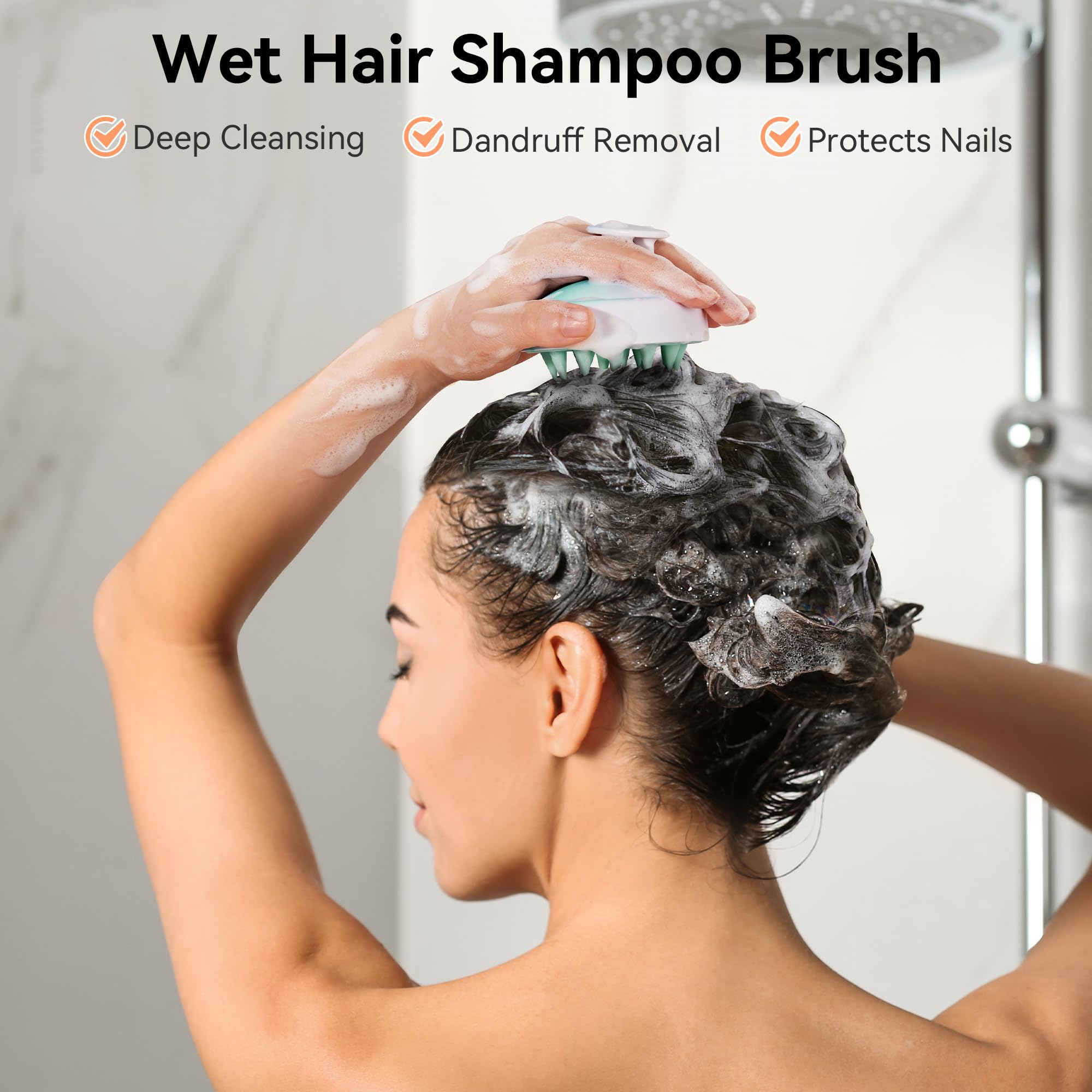HEETA brush evenly distributes shampoo for thorough cleansing