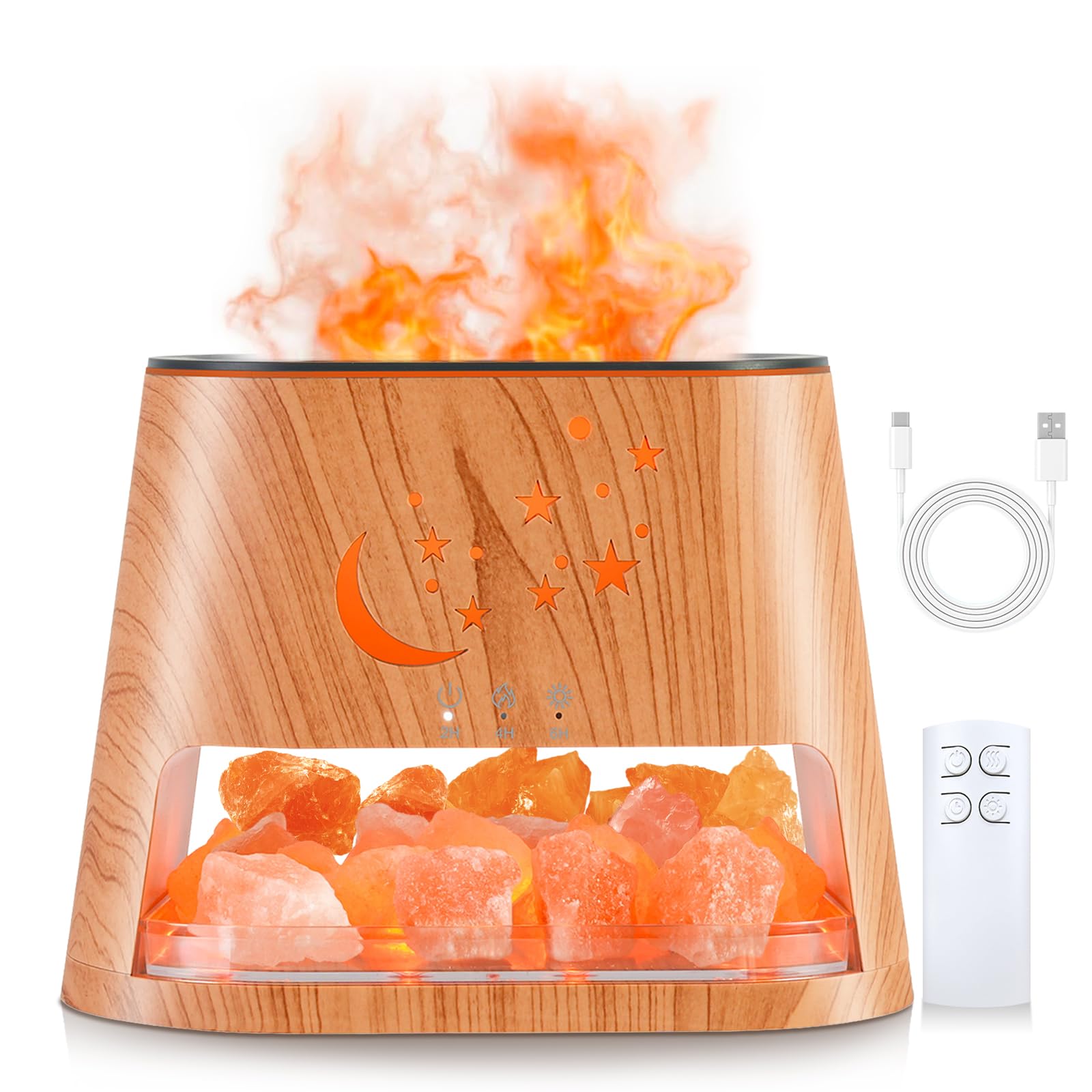 HEEYCEM diffuser wood-grain top enhances calm aromatherapy in living room.